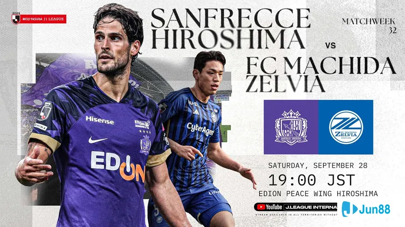 Cầu thủ của Sanfrecce Hiroshima dẫn bóng qua hàng phòng ngự của đội Machida Cầu thủ của Sanfrecce Hiroshima dẫn bóng qua hàng phòng ngự của đội Machida